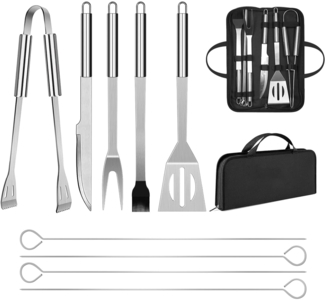 Luxus Kollektion Grillbesteck-Set mit Tasche, 9-teilig, Edelstahl silber