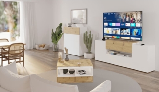 FMD '444216' TV-Schrank, Weiß und Artisan-Eiche , 70,2 x 33 x 182 cm