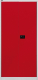 Bisley Flügeltürenschrank Universal, 4 verzinkte Fachböden, 5 OH, Farbe Korpus lichtgrau, Türen kardinalrot