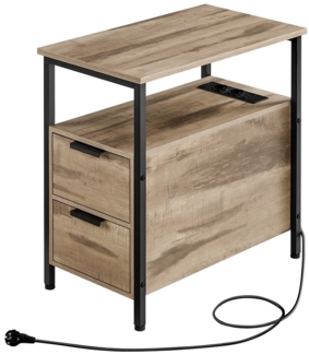 Vasagle Beistelltisch mit Steckdosenleiste und 2 Schubladen, Holzspanplatte, Kamelbraun, 60 x 35 x 61 cm, 1 Stück
