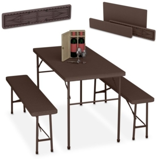 Relaxdays Bierzeltgarnitur, 3-teilig, Klappbar, Kunststoff, 120 x 73 x 61 cm, Braun