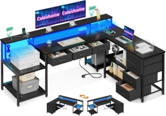 LuxusKollektion Eckschreibtisch Gaming Tisch 7 Schubladen RGB LED Eckschreibtisch Stauraum L-Form 2