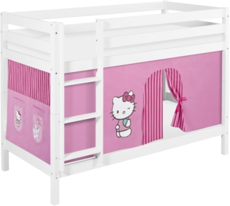 Lilokids 'Jelle' Etagenbett 90x200 cm, Hello Kitty Rosa, Kiefer massiv, mit Vorhang und Lattenroste