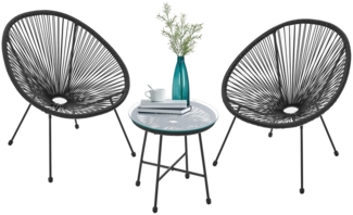 Juskys 'Ostana' Balkonmöbel Set, 3-teilig, Tisch + 2x Sessel, Polyrattan, Schwarz