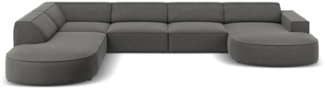 Micadoni 'Jodie' 7-Sitzer-Sofa, Panorama-Ecke, links gerundet, Samtstoff, Beinfarbe Black Plastic, Hellgrau