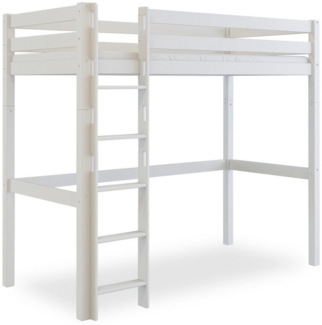 Bubema Mika Hochbett Buche massiv, natur oder weiß lackiert, 90x200 cm : Buche, Weiß lackiert