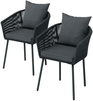 STEELSØN 'Nair' Polyrattan-Gartenstuhl inkl. Kissen, 2er-Set, dunkelgrau, wetterfest, bis 160 kg belastbar
