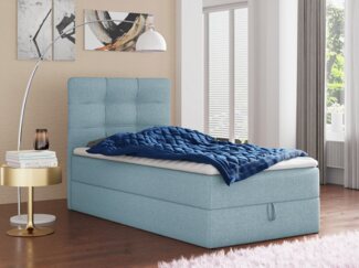 Boxspringbett Best Mini mit Bettkasten und Matratzentopper - Einzelbett mit Bonell-Matratze und Topper, Polsterbett, Bett, Schlafzimmer (Blau (Vidar 83), 90 x 200 cm)