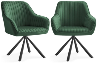 SONGMICS Esszimmerstuhl mit Armlehnen, 2er Set, Samt, 60 x 60 x 81,5 cm, Grün