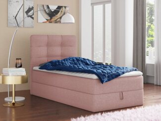 Boxspringbett Best Mini mit Bettkasten und Matratzentopper - Einzelbett mit Bonell-Matratze und Topper, Polsterbett, Bett, Schlafzimmer (Pink (Inari 52), 90 x 200 cm)