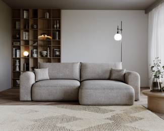 MKS Meble 'Nelson' Ecksofa mit Schlaffunktion und Bettkasten, L-form, Hellgrau (Struktur), Stoff