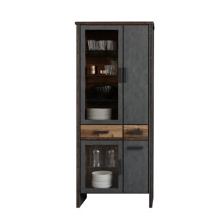 Vitrine Plano / Prime, Glas, Holzwerkstoff, Grau, Holzfarben, 89 x 212 x 42 cm