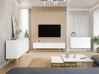 Wohnzimmer-Set Orenate MDF II (Farbe: Weiß / Weiß + Gold)