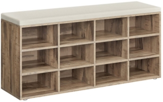 Vasagle Schuhbank, Schuhregal mit Sitzfläche, Sitzbank mit Stauraum, Kissen, 12 Fächer, verstellbare Ablagen, für Wohnzimmer, Flur, 30,3 x 104 x 48 cm, kamelbraun LHSDE012K02