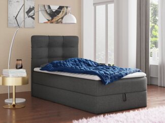 Boxspringbett Best Mini mit Bettkasten und Matratzentopper - Einzelbett mit Bonell-Matratze und Topper, Polsterbett, Bett, Schlafzimmer (120 x 200 cm, Graphit (Inari 94))