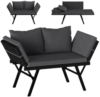 STEELSØN 'Elytra' Polyrattan Gartenbank mit Liegefunktion, inkl. Kissen, schwarz/anthrazit, wetterfest, mit verstellbaren Armlehnen