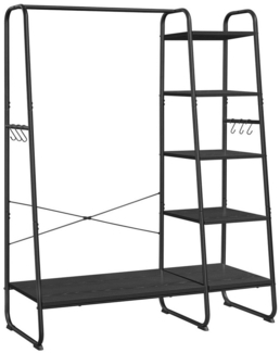 Vasagle Kleiderständer, Garderobenständer, 45 x 120 x 160 cm Garderobe, Kleiderstange, Schuhablage, offener Kleiderschrank, 6 Haken abnehmbar, Schlafzimmer Flur, ebenholzschwarz-mattschwarz