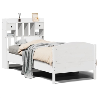 vidaXL Massivholzbett mit Regal ohne Matratze Weiß 100x200 cm Kiefer 3323159