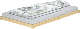 Stabiles Gästebett extra niedriges Bettrahmen Futonbett 120x200 Kiefer klar lackiert V-60.47K-12Rollrost und Matratze inkl.