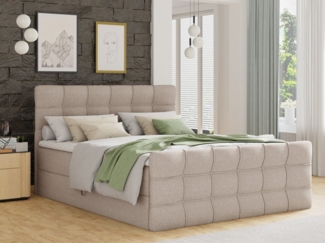 Boxspringbett Best Lux mit Fußteil, 2 Bettkästen, Bonell-Matratze und Topper, Polsterbett (Beige (Inari 22), 180 x 200 cm)
