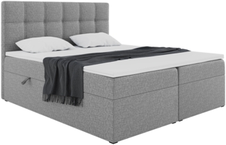 Meblini 'Nils' Boxspringbett mit Bettkasten, Bonellfederkern-Matratze & Topper, Webstoff grau, 180x200 cm