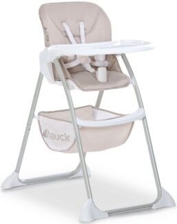 Hauck Kinder Hochstuhl Sit N Fold ab 6 Monate bis 15 kg, Klappbarer Hochstuhl, mit Tisch, Einhändig Verstellbare Rückenlehne, Ultra Leicht, Großer Korb, Beige