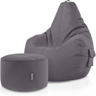 Green Bean® Sitzsack + Hocker, 2er Set, robust, waschbar, schmutzabweisend, Anthrazit, 90 x 80 x 70 cm