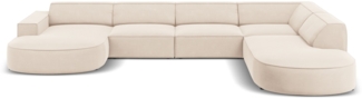 Micadoni 7-Sitzer Samtstoff Panorama Ecke rechts Sofa Jodie | Bezug Light Beige | Beinfarbe Black Plastic