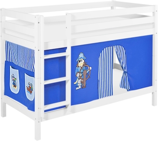 Lilokids 'Jelle' Etagenbett 90x200 cm, Pirat Blau, Kiefer massiv, mit Vorhang und Lattenroste