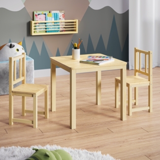 Bellabino 'Sora' Kindersitzgarnitur, natur, Kindersitzgruppe aus 2x Stuhl und 1x Tisch, Kiefer, ab 2 Jahren