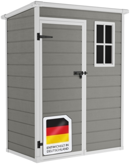 STEELSØN 'Novara' Gerätehaus Pultdach, Kunststoff, grau, wetterfest, 192/183x92x151 cm, abschließbar, Gartenhaus mit Fenster
