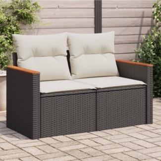 vidaXL Gartensofa mit Kissen 2-Sitzer Schwarz Poly Rattan 366020