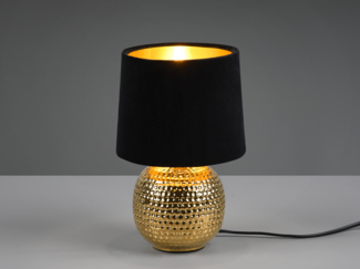 Reality Leuchten LED Nachttischlampe, Dimmfunktion, LED wechselbar, Warmweiß, kleine ausgefallen-e Samt Lampenschirm dimmbar Schwarz Gold-en H: 26cm