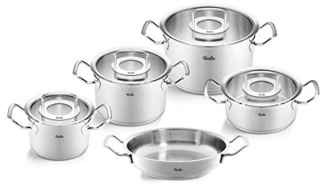 Fissler Original-Profi Collection / Edelstahl-Kochtopfset, 5-teilig, Töpfe mit Glas-Deckel (3 Kochtöpfe,1 Bratentopf 1 Servierpfanne) - Induktion