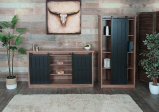 Wohnzimmerset aus Schrank und Sideboard HWC-K75, Schiebetüre Staufächer, Holz-Optik Industrial Metall ~ braun