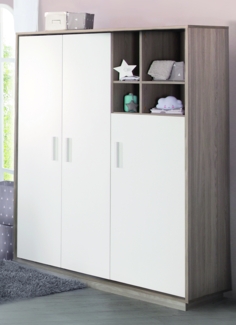 roba Kinderkleiderschrank 3-türig 'Olaf' - Regal integriert - Weiß / Luna Elm