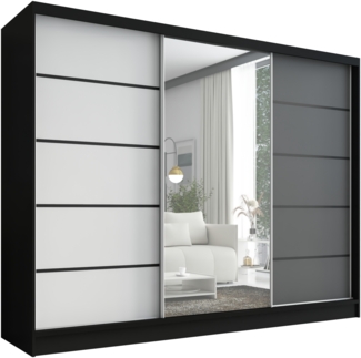 A&J MöbelLand Schwebetürenschrank AURELIA, Schwarz, weiß, Eiche Kraft gold, Leiste: Schwarz