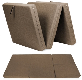 sunnypillow Premium Klappmatratze 80 x 195 x 15 cm Braun | 3-teilige Faltmatratze mit abnehmbarem Bezug | Schaumstoff extra dick 15cm | Matratze faltbar klappbar Gästematratze Reisematratze |