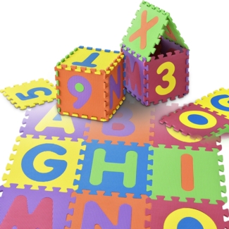Juskys 'Kim' Kinder Puzzlematte, 36 Teile, rutschfest & abwischbar, ab 10 Monate, EVA Schaumstoff bunt, 189 x 189 cm