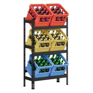 SONGMICS Getränkeregal, 3 Ebenen, Getränkekistenregal, jede Ebene bis 30 kg belastbar, Bierkistenregal, Stahl, Kistenständer, für Küche, Garage, tintenschwarz, GYL001B01