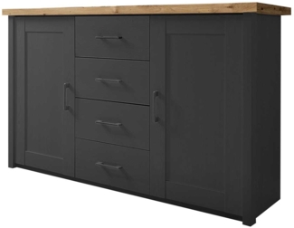 Kommode Latina / Locarno , Holzwerkstoff , Schwarz, Holzfarben , 150 x 90 x 42 cm