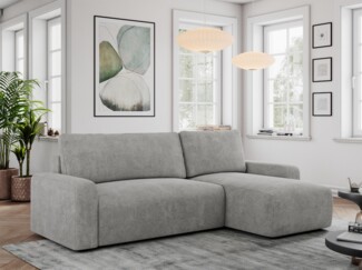 Ecksofa L-form, mit Schlaffunktion und Bettkasten - ARGOS, Hellgrau, Stoff