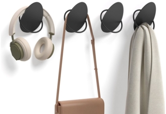 SONGMICS HOME Garderobenhaken 4er Set, Kleiderhaken, Wand, Stahl, Mäntel, Handtücher, pro Haken bis 5 kg belastbar, Ei-Form Design, Wohnzimmer, Schlafzimmer, Eingangsbereich, tintenschwarz LCRDE039