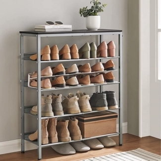 Vasagle Schuhregal 5-stöckig, Holzspanplatte Silber/Schwarz, 28 x 75 x 93 cm
