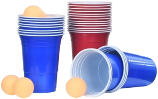 vidaXL Beer-Pong Set, 100 Becher und 6 Bälle, Kunststoff rot / blau, 0,5 Liter