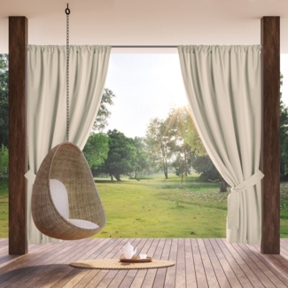 Terassenvorhang Outdoor Vorhang zum Garten Wasserfest hellbeige 155X200 Tunnelzug