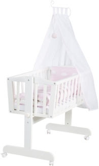 roba Babywiege Kleine Wolke 40x90 cm aus Holz - 2 in 1 Stubenwagen & Wiege - Bett Set komplett mit Feststellfunktion & textilem Ausstattung - Weiß / Rosa