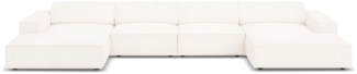 Micadoni 6-Sitzer Boucle Panorama Sofa Jodie | Bezug Beige | Beinfarbe Black Plastic