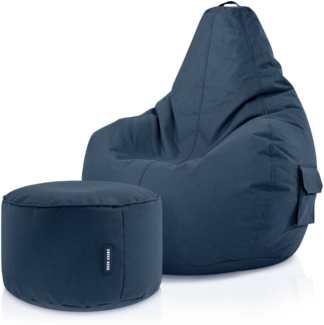 Green Bean® Sitzsack + Hocker, 2er Set, robust, waschbar, schmutzabweisend, Dunkelblau, 90 x 80 x 70 cm
