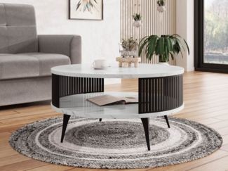 Couchtisch Rajkon, Beine und Seiten aus Stahl (Farbe: Schwarz / Bianco Marmor)